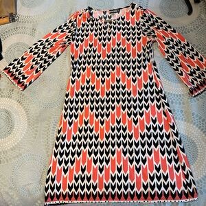 Haani Black, White, and Red Chevron Long Sleeve Dress